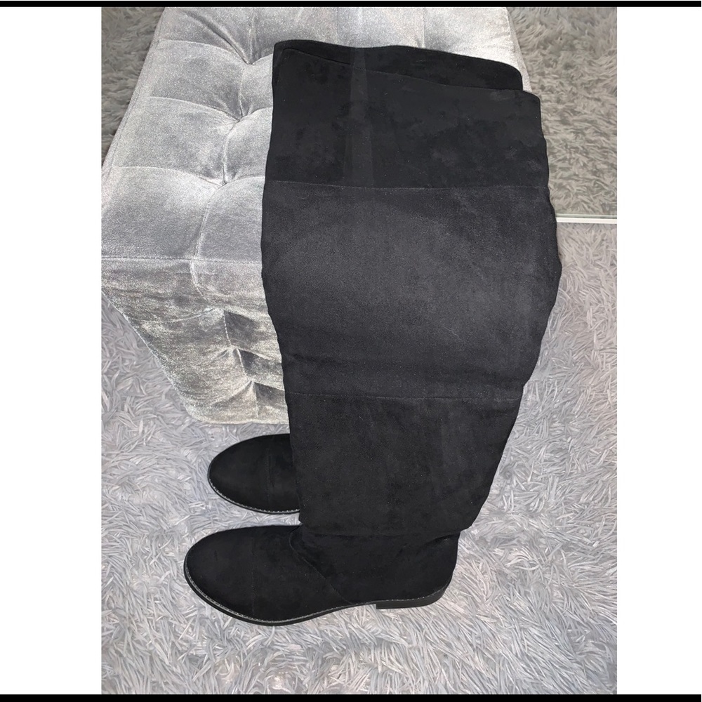 Black suede over the knee boots.